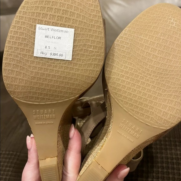 Stuart Weitzman Belflor Beige Wedges sz 8.5 - Picture 7 of 7